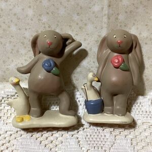 Russ Berrie Springhaven Lake Bunny Figurines with Goose Friends by Bonnie Lynn